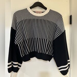 philosophy republic clothing ballon sleeve striped semi cropped sweater XS